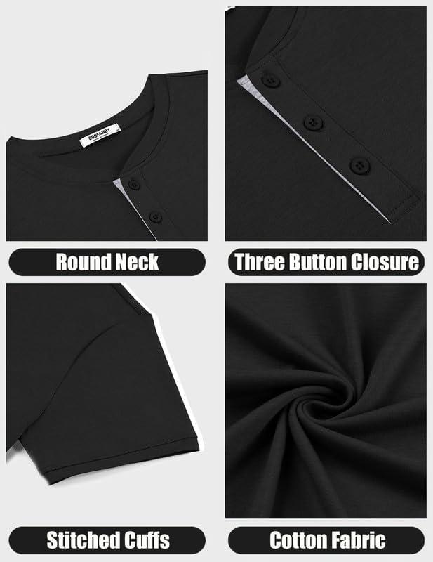 imageCOOFANDY Mens Henley Shirts Cotton Short Sleeve Casual TShirt Button Henley Basic Tee Lightweight Summer TopBlack Grey