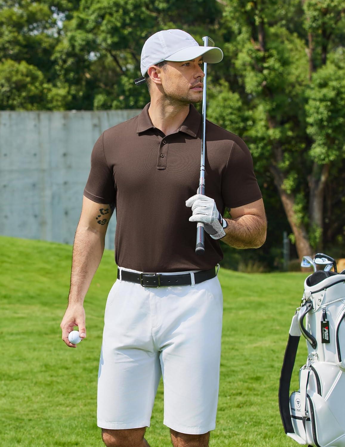 imageCOOFANDY Mens Polo Shirts Short Sleeve Pique Jersey Golf Shirt Casual Summer Collared TShirtsBrown