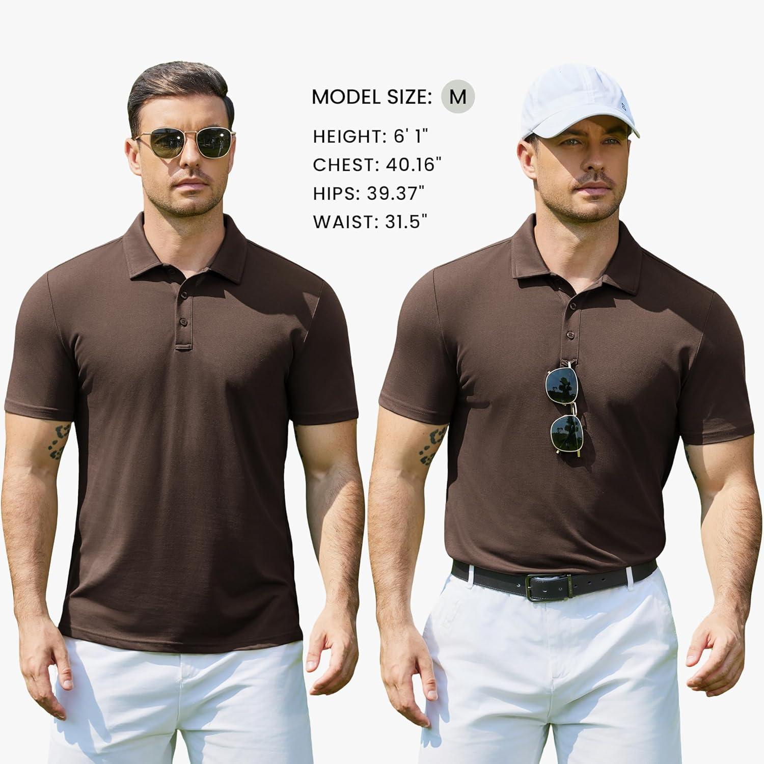 imageCOOFANDY Mens Polo Shirts Short Sleeve Pique Jersey Golf Shirt Casual Summer Collared TShirtsBrown
