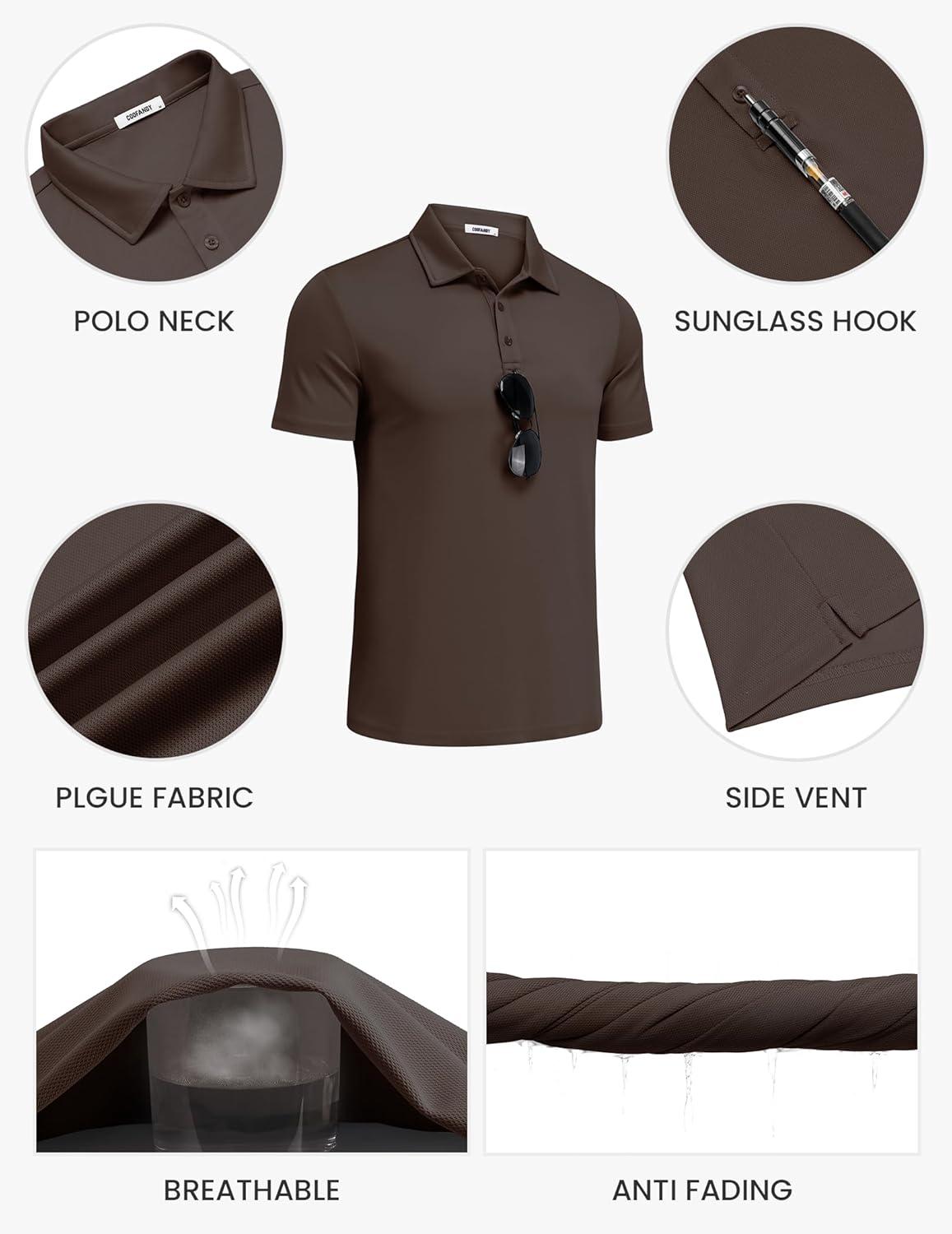 imageCOOFANDY Mens Polo Shirts Short Sleeve Pique Jersey Golf Shirt Casual Summer Collared TShirtsBrown