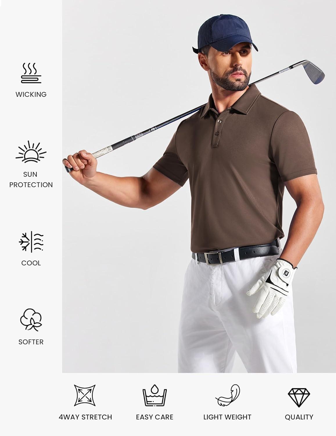imageCOOFANDY Mens Polo Shirts Short Sleeve Pique Jersey Golf Shirt Casual Summer Collared TShirtsBrown