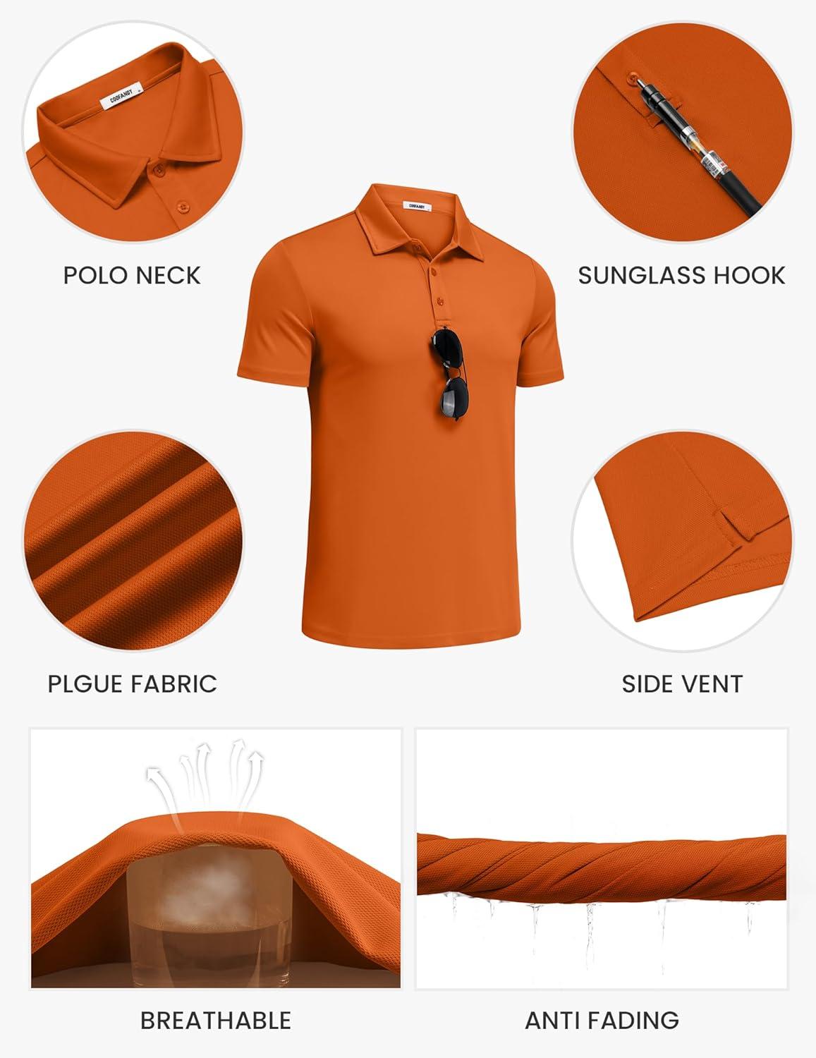 imageCOOFANDY Mens Polo Shirts Short Sleeve Pique Jersey Golf Shirt Casual Summer Collared TShirtsOrange