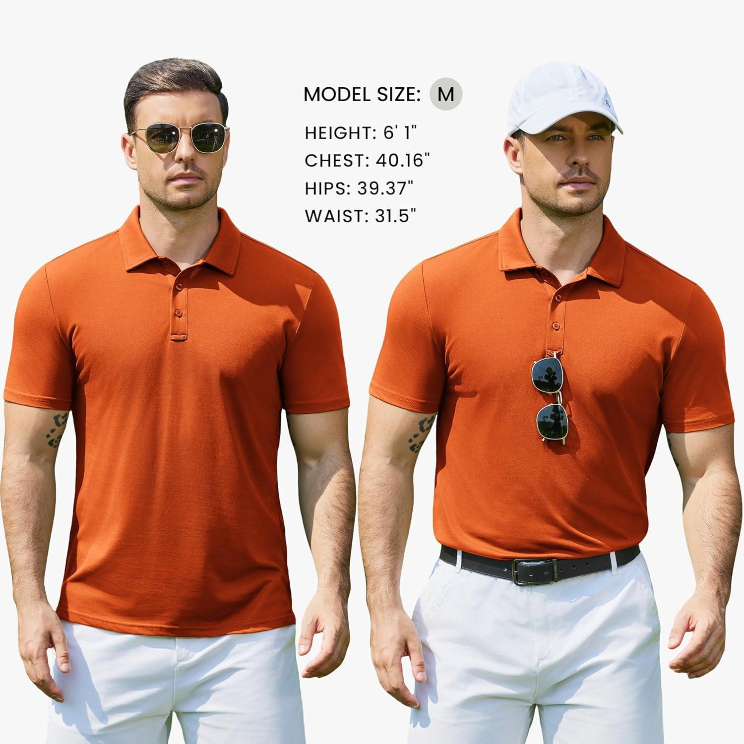 imageCOOFANDY Mens Polo Shirts Short Sleeve Pique Jersey Golf Shirt Casual Summer Collared TShirtsOrange