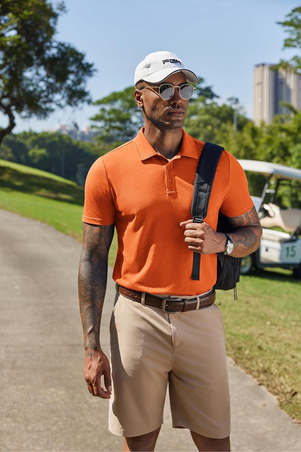 imageCOOFANDY Mens Polo Shirts Short Sleeve Pique Jersey Golf Shirt Casual Summer Collared TShirtsOrange