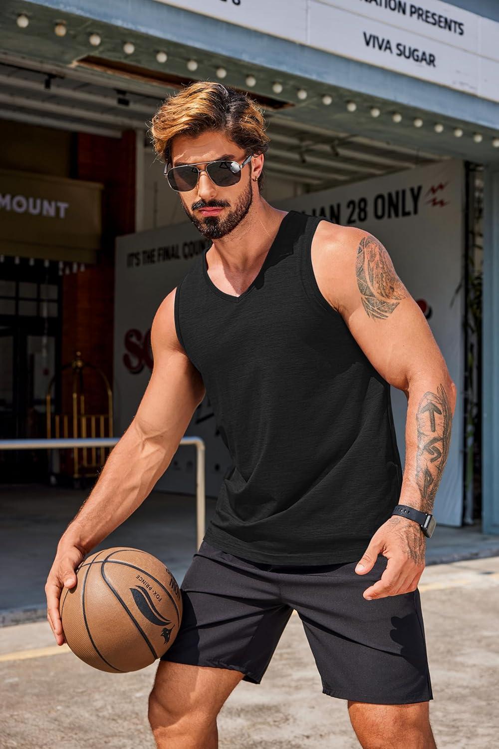 imageCOOFANDY Mens Workout Tank Tops Sleeveless Muscle Gym Shirt Bodybuilding TeeBlackDark Grey 2 Pcs