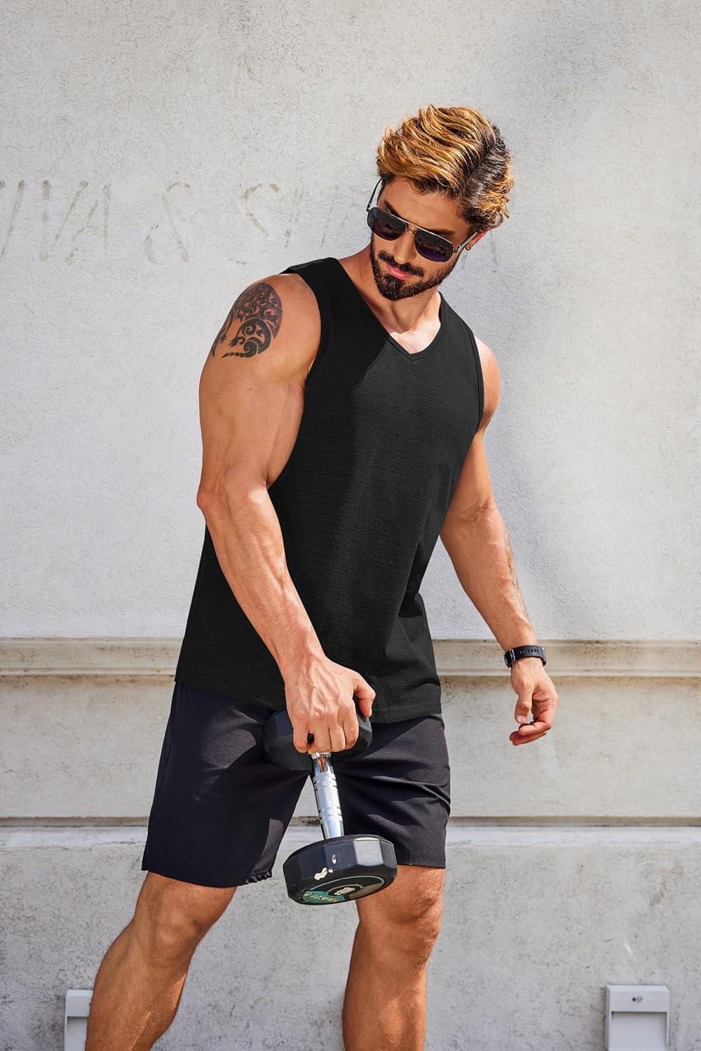 imageCOOFANDY Mens Workout Tank Tops Sleeveless Muscle Gym Shirt Bodybuilding TeeBlackRed 2 Pcs