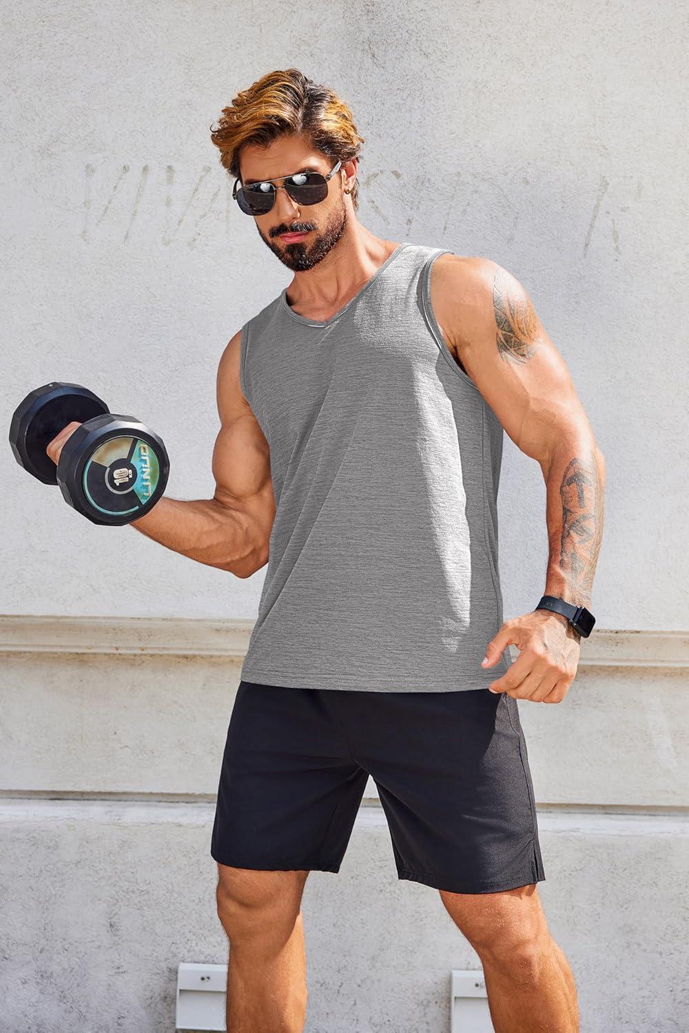 imageCOOFANDY Mens Workout Tank Tops Sleeveless Muscle Gym Shirt Bodybuilding TeeBlackWhiteLight Grey3 Pcs