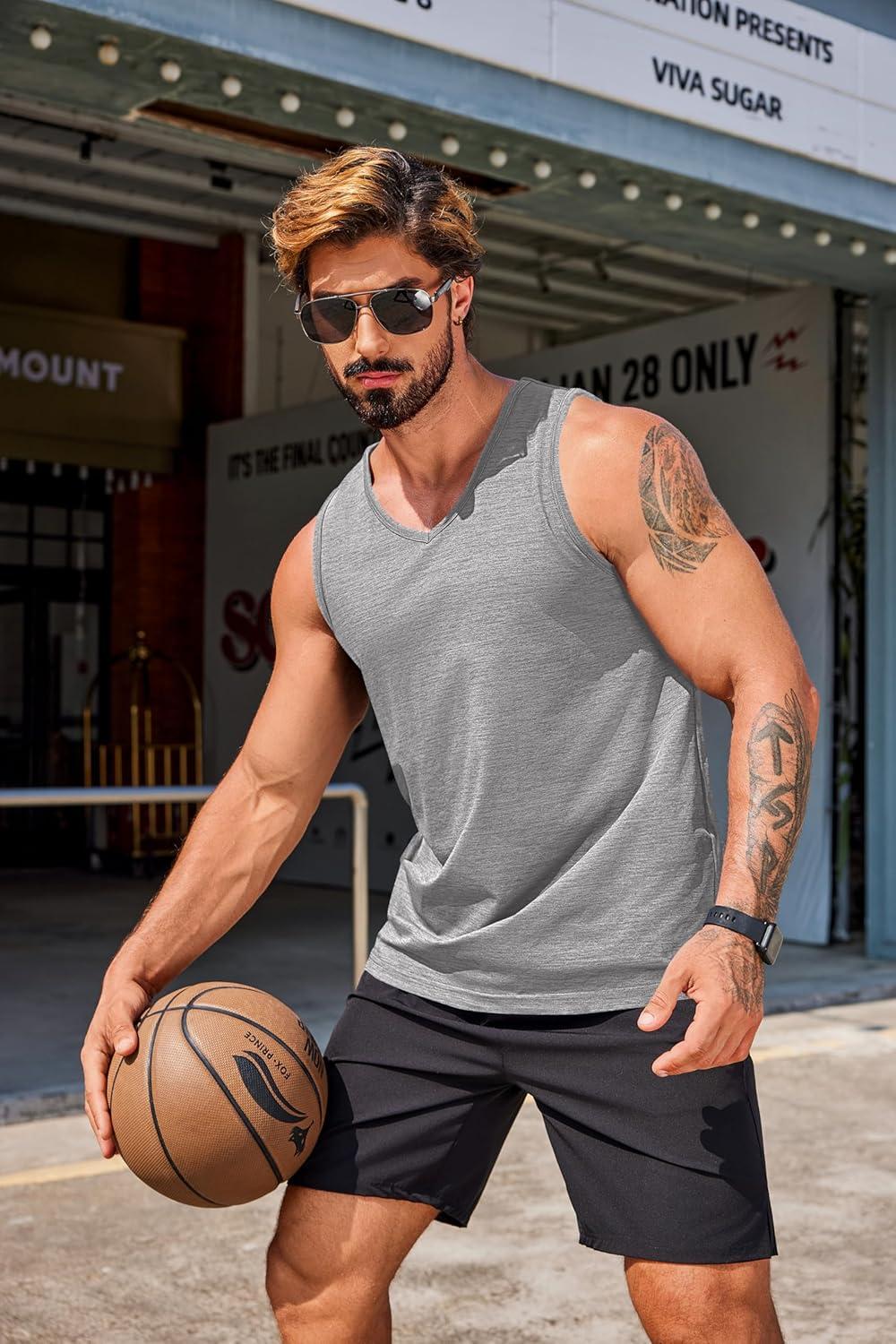 imageCOOFANDY Mens Workout Tank Tops Sleeveless Muscle Gym Shirt Bodybuilding TeeBlackWhiteLight Grey3 Pcs