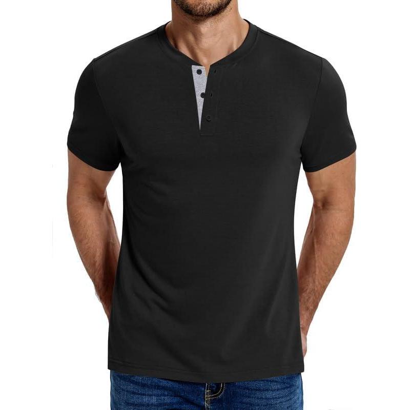 imageCOOFANDY Mens Henley Shirts Cotton Short Sleeve Casual TShirt Button Henley Basic Tee Lightweight Summer TopBlack Grey