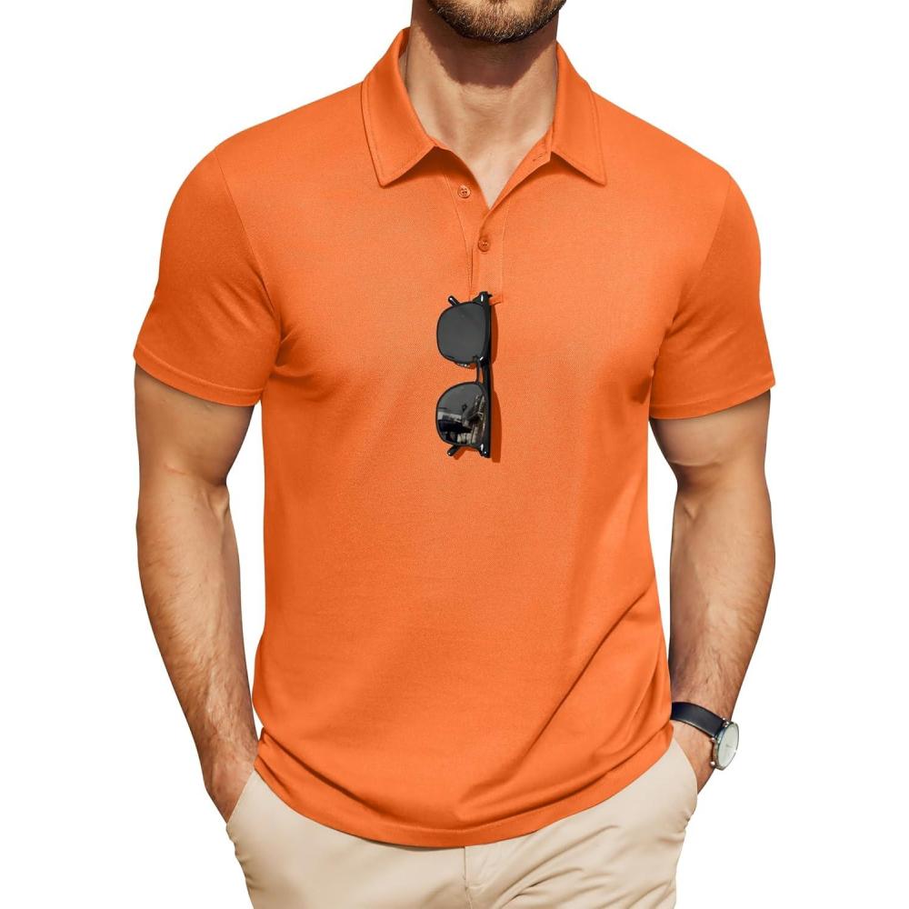 imageCOOFANDY Mens Polo Shirts Short Sleeve Pique Jersey Golf Shirt Casual Summer Collared TShirtsOrange