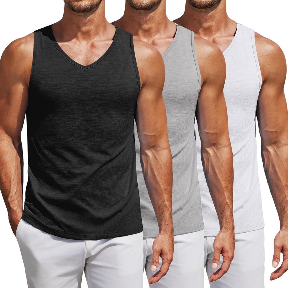 imageCOOFANDY Mens Workout Tank Tops Sleeveless Muscle Gym Shirt Bodybuilding TeeBlackWhiteLight Grey3 Pcs