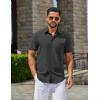 COOFANDY Men’s Button Down Shirts Casual Short Sleeve Linen Shirt Summer Beach Shirt with Pocket(Dark Gray)