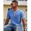 COOFANDY Mens Henley Shirts Short Sleeve Casual Button T-Shirts Basic Tee Shirts Summer Vintage T Shirts with Pocket(01 Blue)