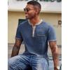 COOFANDY Mens Henley Shirts Short Sleeve Casual Button T-Shirts Basic Tee Shirts Summer Vintage T Shirts with Pocket(01 Navy Blue)