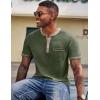 COOFANDY Mens Henley Shirts Short Sleeve Casual Button T-Shirts Basic Tee Shirts Summer Vintage T Shirts with Pocket(02 Army Green)