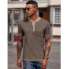 COOFANDY Mens Henley Shirts Short Sleeve Casual Button T-Shirts Basic Tee Shirts Summer Vintage T Shirts with Pocket(02 Brown)