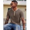 COOFANDY Mens Henley Shirts Short Sleeve Casual Button T-Shirts Basic Tee Shirts Summer Vintage T Shirts with Pocket(02 Brown)