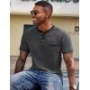 COOFANDY Mens Henley Shirts Short Sleeve Casual Button T-Shirts Basic Tee Shirts Summer Vintage T Shirts with Pocket(02 Dark Grey/Black)