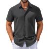 COOFANDY Men’s Button Down Shirts Casual Short Sleeve Linen Shirt Summer Beach Shirt with Pocket(Dark Gray)