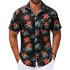 COOFANDY Men’s Hawaiian Shirt Short Sleeve Casual Button Down Tropical Summer Beach Aloha Shirts(Black-red Flowers)