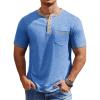 COOFANDY Mens Henley Shirts Short Sleeve Casual Button T-Shirts Basic Tee Shirts Summer Vintage T Shirts with Pocket(01 Blue)