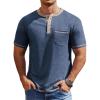 COOFANDY Mens Henley Shirts Short Sleeve Casual Button T-Shirts Basic Tee Shirts Summer Vintage T Shirts with Pocket(01 Navy Blue)