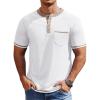 COOFANDY Mens Henley Shirts Short Sleeve Casual Button T-Shirts Basic Tee Shirts Summer Vintage T Shirts with Pocket(01 White)