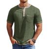COOFANDY Mens Henley Shirts Short Sleeve Casual Button T-Shirts Basic Tee Shirts Summer Vintage T Shirts with Pocket(02 Army Green)