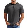COOFANDY Mens Henley Shirts Short Sleeve Casual Button T-Shirts Basic Tee Shirts Summer Vintage T Shirts with Pocket(02 Dark Grey/Black)
