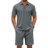 COOFANDY Men’s Polo Shirt and Shorts Set 2 Piece Outfits Fashion Summer Casual Tracksuits(Dark Grey)