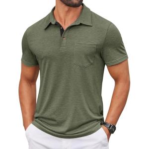 COOFANDY Men Short Sleeve Polo Shirt Casual Summer Collar Shirts Dress Button Polo T Shirt Classic Golf Shirts(Army Green)
