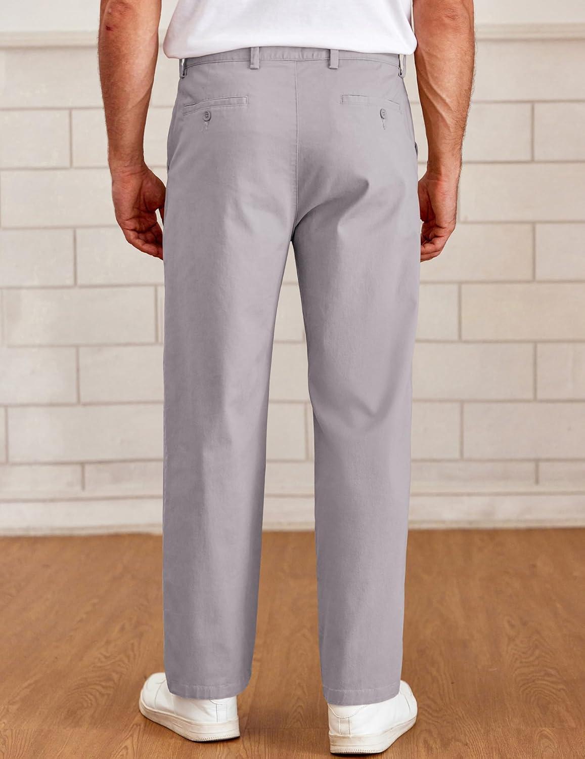 imageCOOFANDY Mens Casual Chinos Pants Classic Relaxed Fit Flat Front Slacks Work Stretch TrousersLight Grey