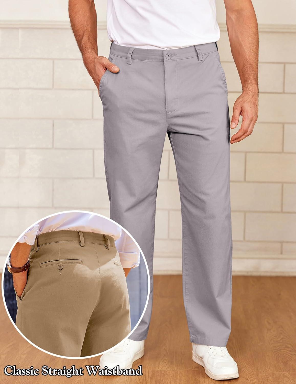 imageCOOFANDY Mens Casual Chinos Pants Classic Relaxed Fit Flat Front Slacks Work Stretch TrousersLight Grey