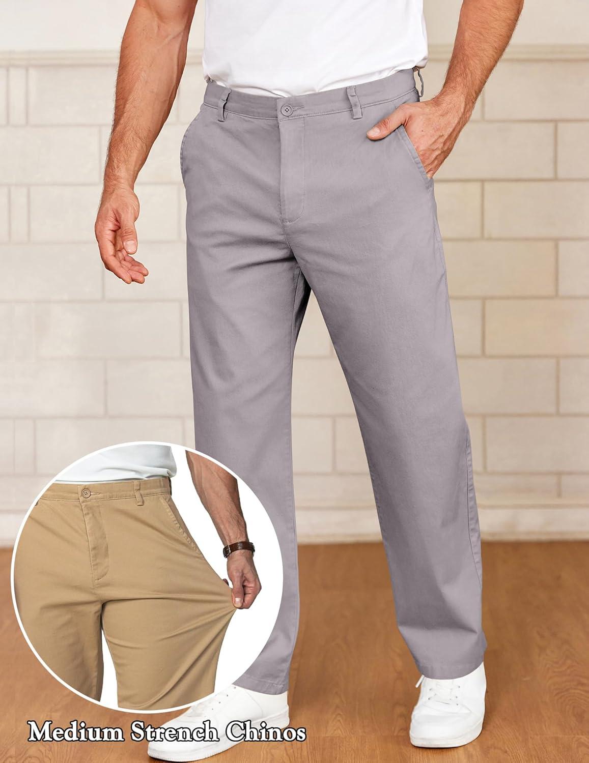 imageCOOFANDY Mens Casual Chinos Pants Classic Relaxed Fit Flat Front Slacks Work Stretch TrousersLight Grey