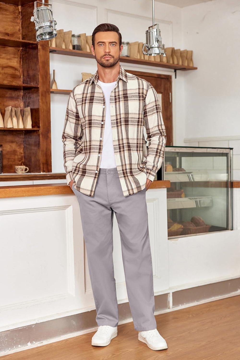 imageCOOFANDY Mens Casual Chinos Pants Classic Relaxed Fit Flat Front Slacks Work Stretch TrousersLight Grey