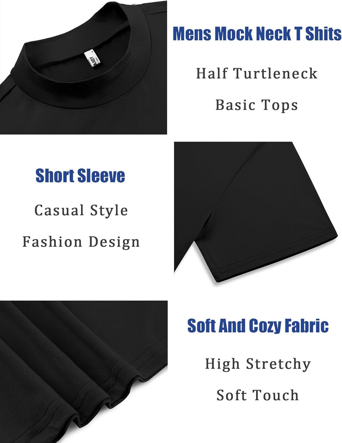 imageCOOFANDY Mens Mock Turtleneck T Shirt Short Sleeve Slim Fit Basic Casual Solid Color Pullover TeeAblack