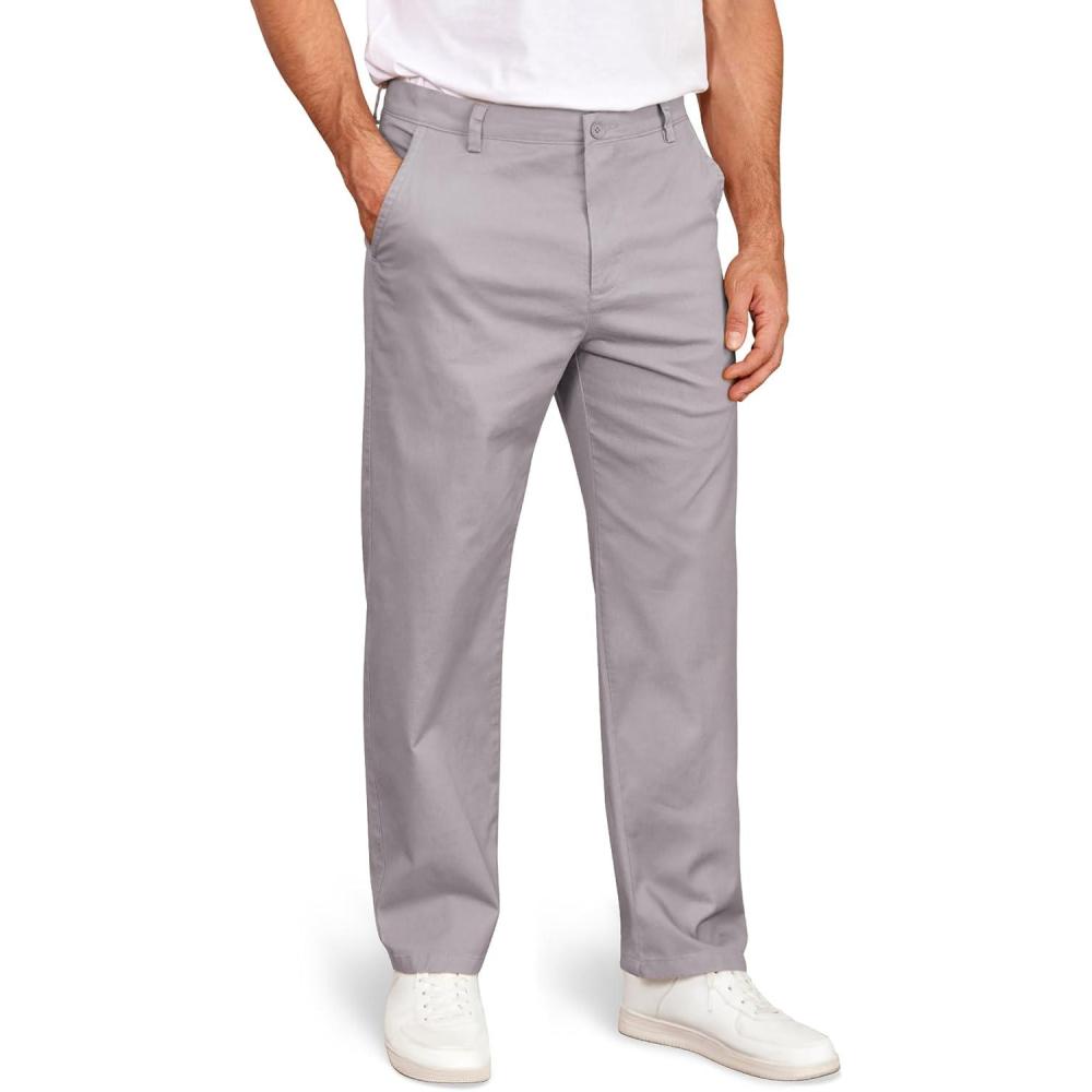 imageCOOFANDY Mens Casual Chinos Pants Classic Relaxed Fit Flat Front Slacks Work Stretch TrousersLight Grey