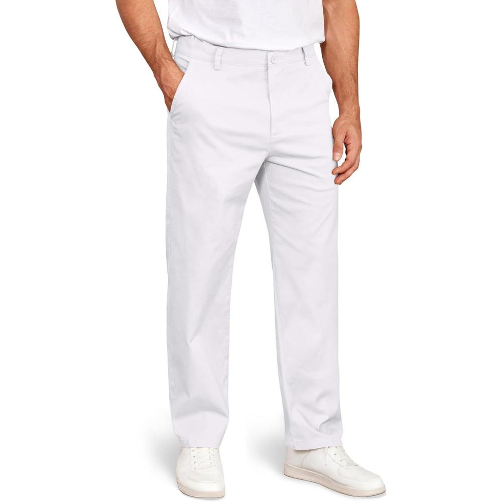 imageCOOFANDY Mens Casual Chinos Pants Classic Relaxed Fit Flat Front Slacks Work Stretch TrousersWhite