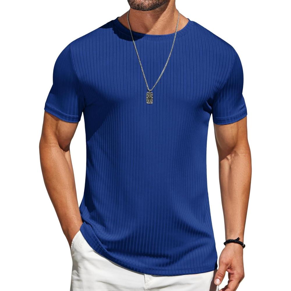 imageCOOFANDY Mens TShirts Short Sleeve Plain Tshirts Casual Crew Neck Basic T Shirt Soft Cooling Fitted Stretch Tee ShirtsDark Blue