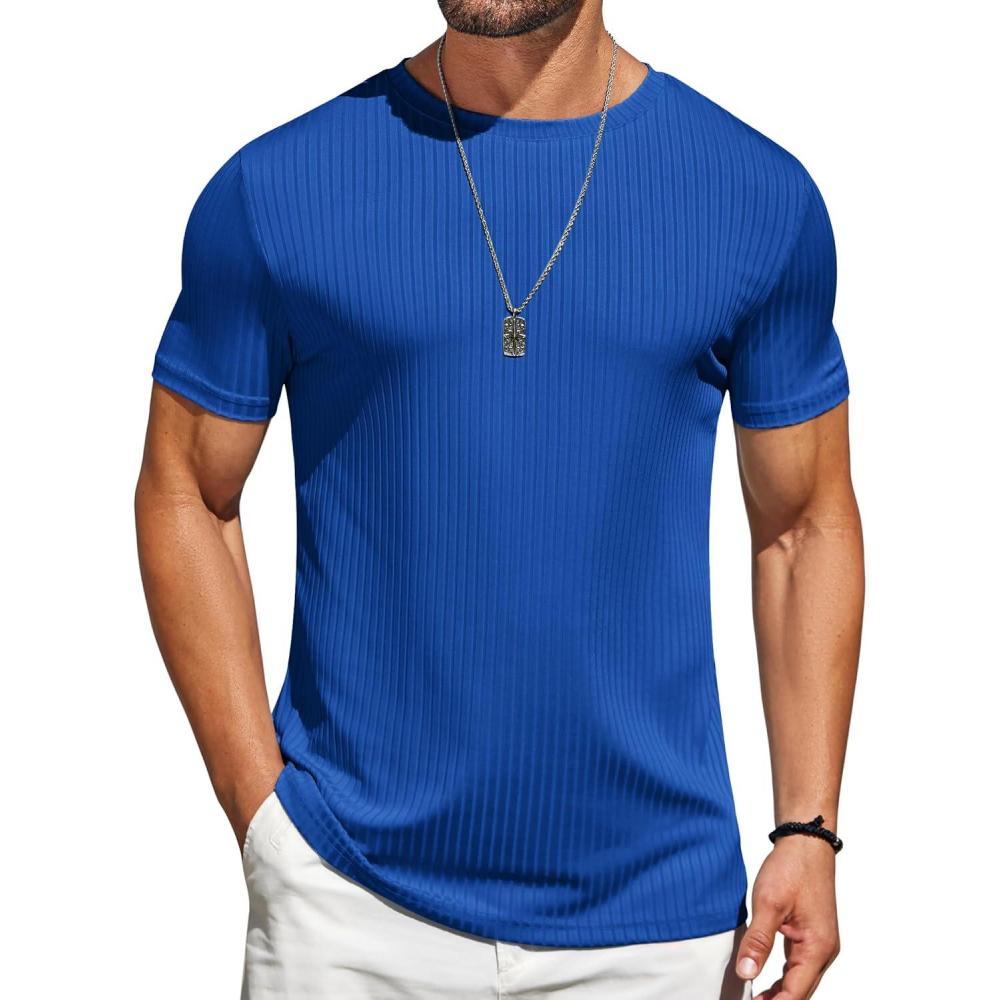 imageCOOFANDY Mens TShirts Short Sleeve Plain Tshirts Casual Crew Neck Basic T Shirt Soft Cooling Fitted Stretch Tee ShirtsRoyal Blue