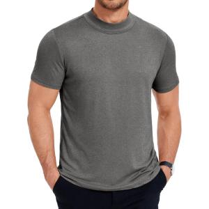 COOFANDY Men’s Mock Turtleneck T Shirt Short Sleeve Slim Fit Basic Casual Solid Color Pullover Tee(A-dark Grey)