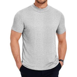 COOFANDY Men’s Mock Turtleneck T Shirt Short Sleeve Slim Fit Basic Casual Solid Color Pullover Tee(A-light Grey)