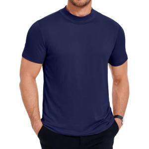 COOFANDY Men’s Mock Turtleneck T Shirt Short Sleeve Slim Fit Basic Casual Solid Color Pullover Tee(A-navy Blue)