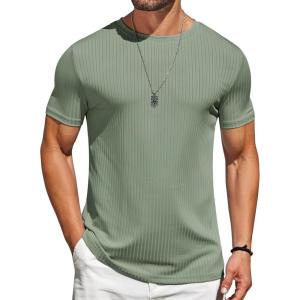 COOFANDY Mens T-Shirts Short Sleeve Plain Tshirts Casual Crew Neck Basic T Shirt Soft Cooling Fitted Stretch Tee Shirts(Light Green)