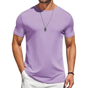 COOFANDY Mens T-Shirts Short Sleeve Plain Tshirts Casual Crew Neck Basic T Shirt Soft Cooling Fitted Stretch Tee Shirts(Light Purple)