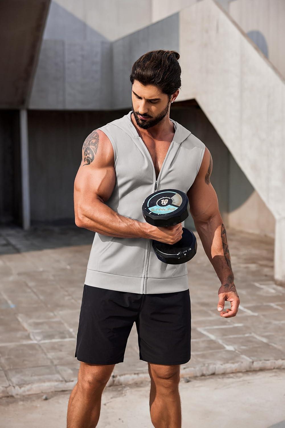 imageCOOFANDY Mens Workout Hooded Tank Tops 2 Pack Zip Up Sleeveless Gym Shirts Muscle Cut Off T Shirt Bodybuilding HoodiesLight GreySky Blue2pcs