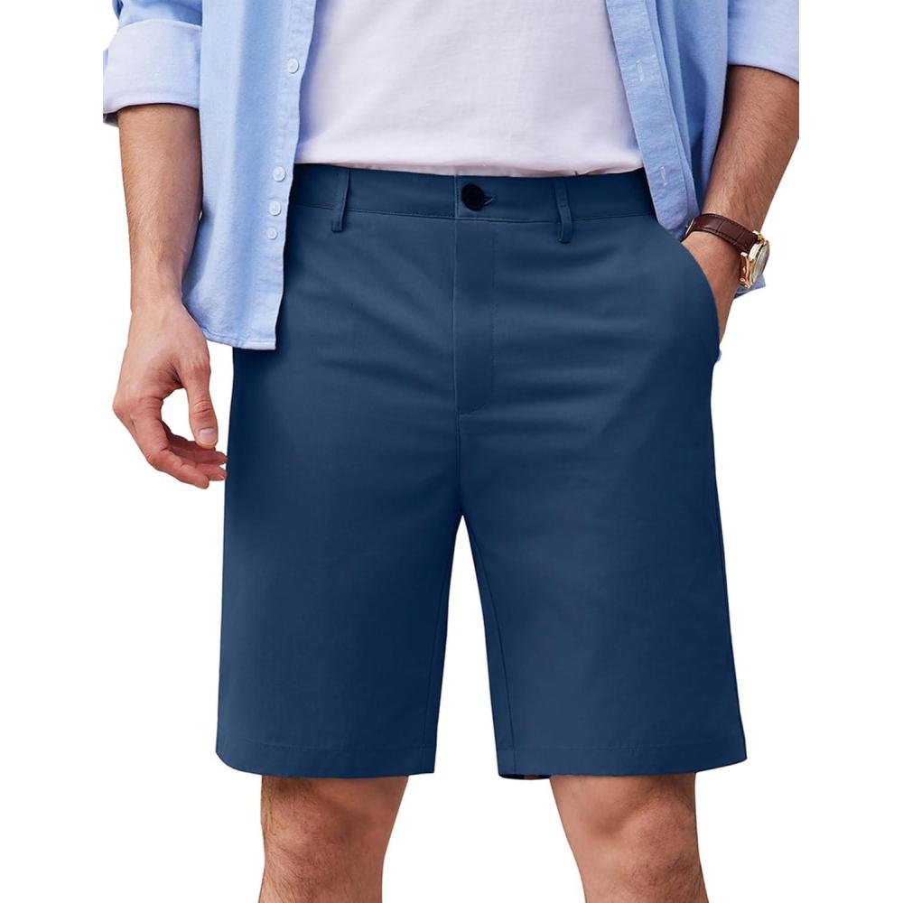 imageCOOFANDY Mens Casual Shorts 9 Inch Flat Front Lightweight Summer Beach Vacation Shorts with 4 PocketsBlue