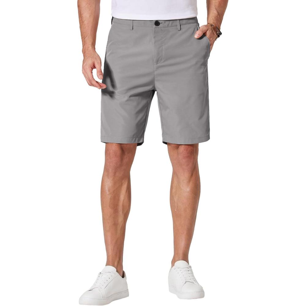 imageCOOFANDY Mens Casual Shorts 9 Inch Flat Front Lightweight Summer Beach Vacation Shorts with 4 PocketsLight Grey