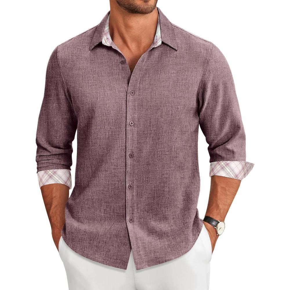 imageCOOFANDY Mens Long Sleeve Button Down Regular Fit Dress ShirtRed