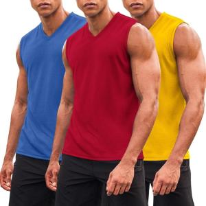 COOFANDY Men’s 3 Pack Workout Tank Tops Gym Sleeveless Shirts V Neck Bodybuilding Muscle Tee Shirt(Blue/Red/Yellow)